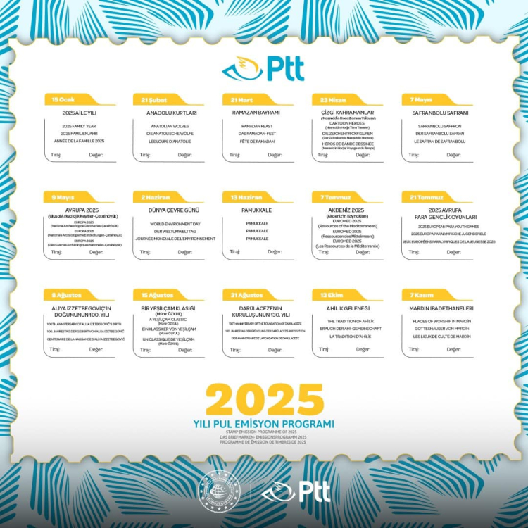PTT, 2025’te tedavüle sunacağı pulları belirledi
