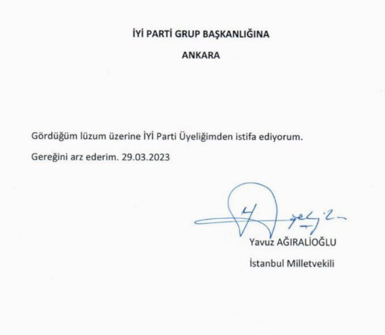 Ağıralioğlu ‘gördüğü lüzum üzerine’ istifa etti