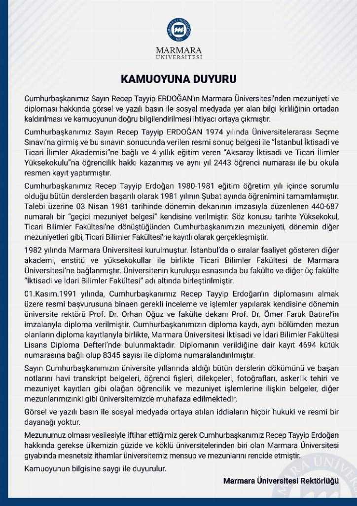 Marmara’dan ‘diploma’ iddialarına açıklama