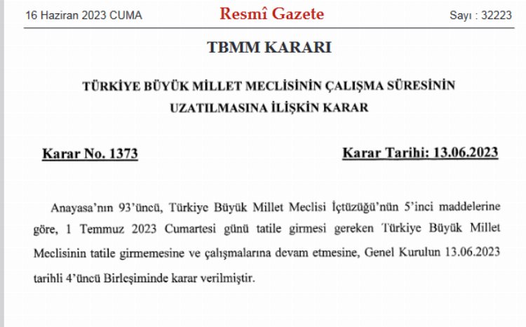 TBMM’nin çalışma süresi uzatıldı