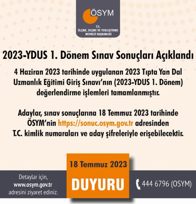 2023-YDUS 1. Dönem sonuçları açıklandı