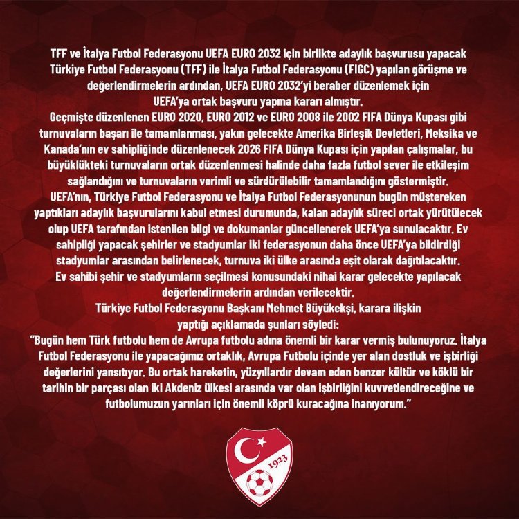 Türkiye, EURO 2032’ye İtalya ile ortak başvuru yapacak