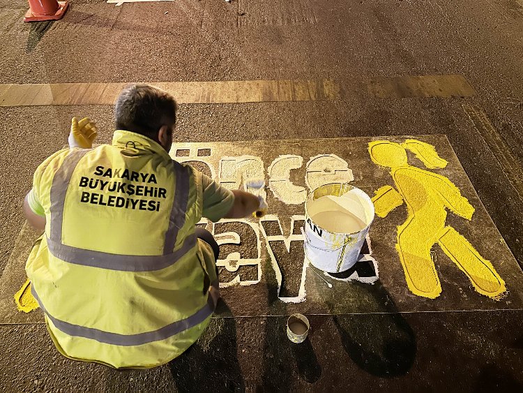 Sakarya Büyükşehir yollar için gece mesaisinde