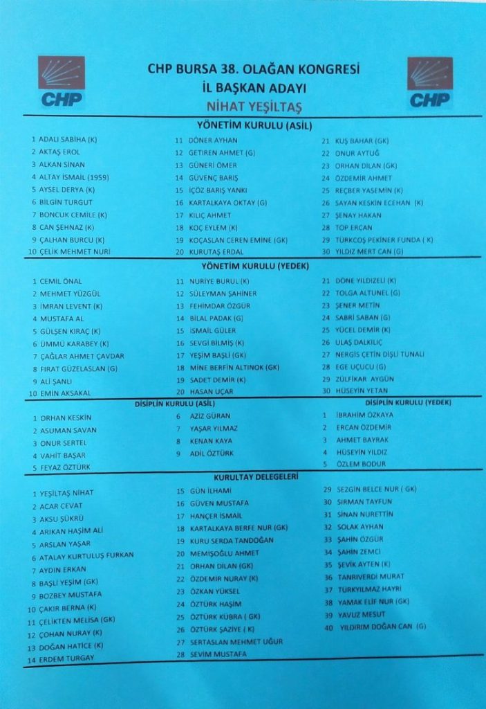 CHP Bursa’da Yeşiltaş dönemi