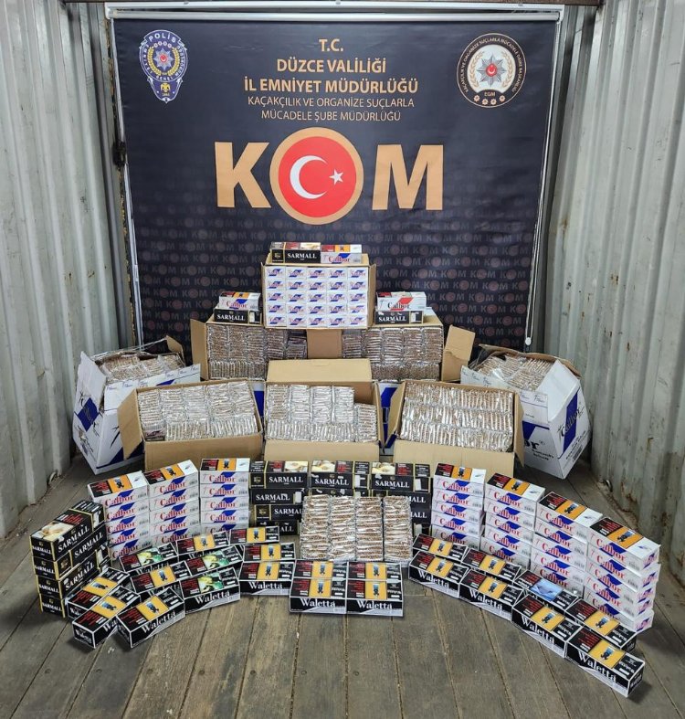 Düzce’de on binlerce tütün dolu makaronlar ele geçirildi