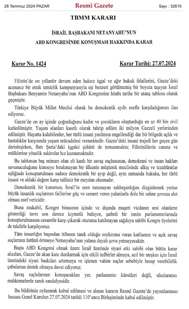 Netanyahu’nun TBMM’de kınanan ABD Kongresinde konuşması ‘Resmi’leşti