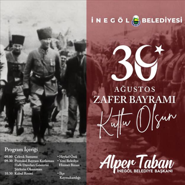 Başkan Taban: “30 Ağustos Zafer Bayramımız kutlu olsun”