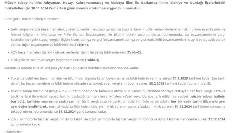 Gelir İdaresi mücbir sebep halini uzattı!