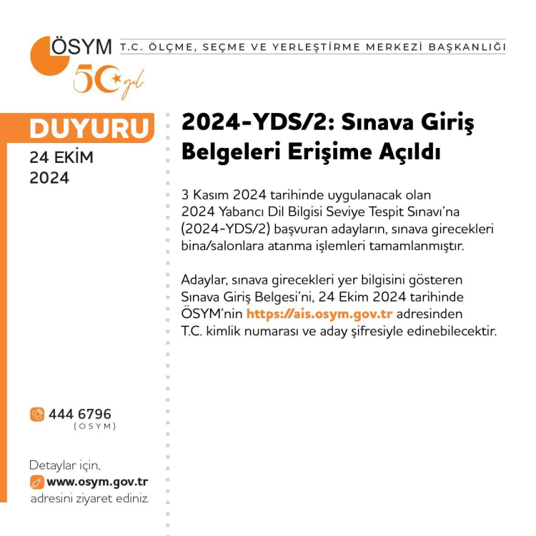 2024-YDS/2 sınav giriş belgeleri erişimde
