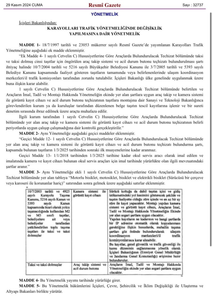 Taksi ve dolmuşlara acil durum butonu