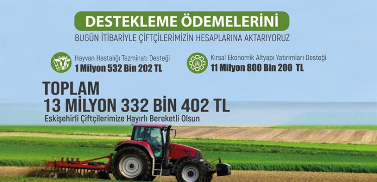 Eskişehir’de üreticilere 13 milyon TL tarımsal destek