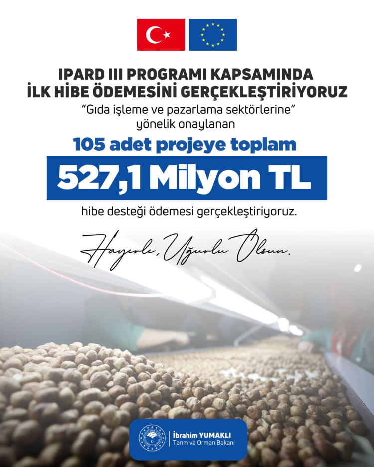 IPARD 3’te 105 projeye 527,1 milyon TL