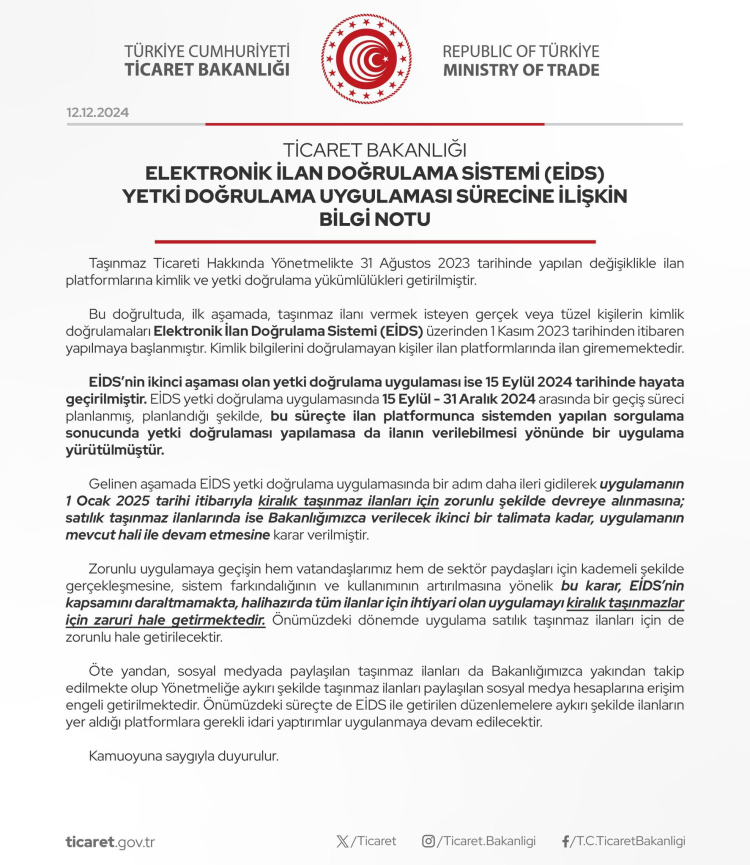 Kiralık evler için zorunluluk 1 Ocak’ta başlıyor