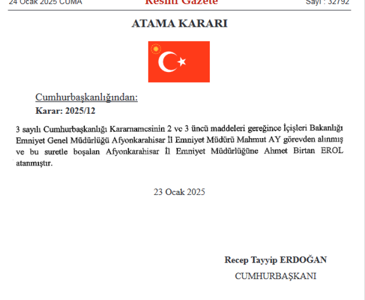 Afyonkarahisar’a yeni Emniyet Müdürü