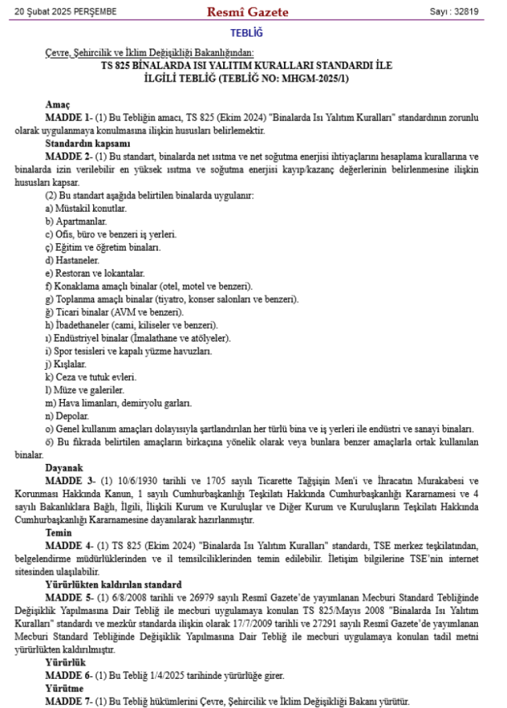 Binalarda ‘Isı Yalıtım Standardı’ güncellendi…1 Nisan’da yürürlüğe giriyor