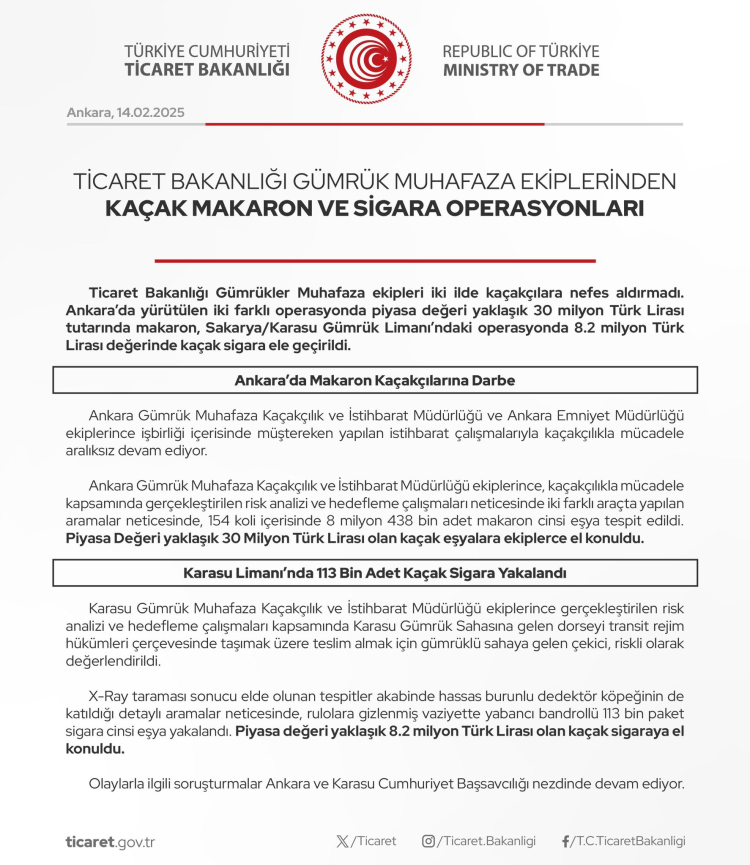 Gümrük Muhafaza’dan dev kaçak makaron ve sigara operasyonu