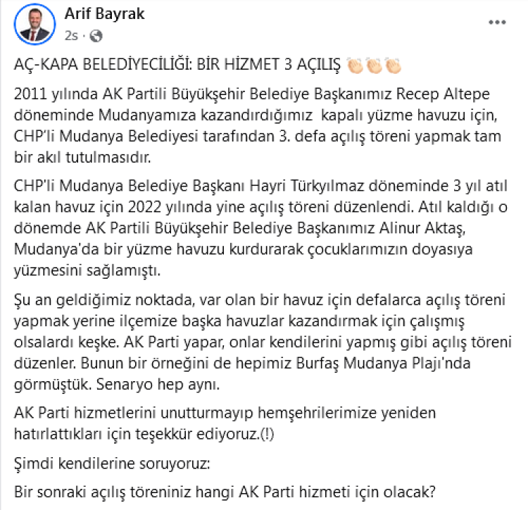 Mudanya’da üç kez açılan havuz yatırımı alay konusu oldu!