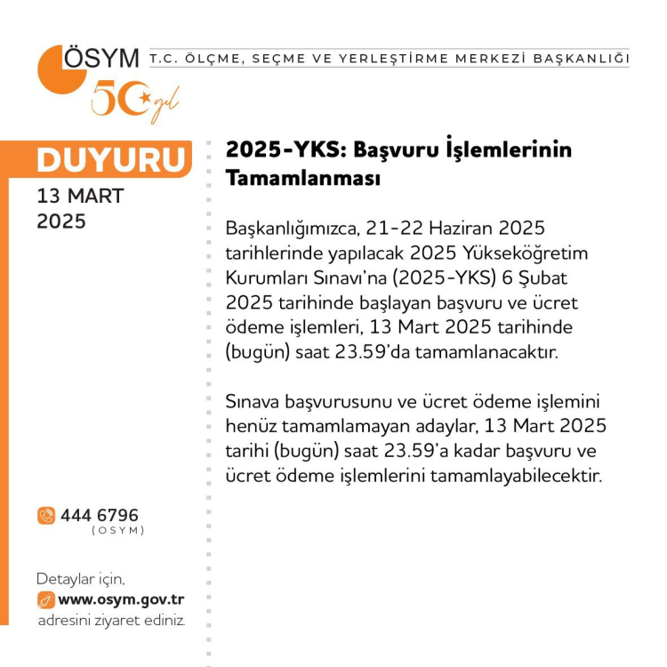 2025-YKS’de geç başvurularda son gün