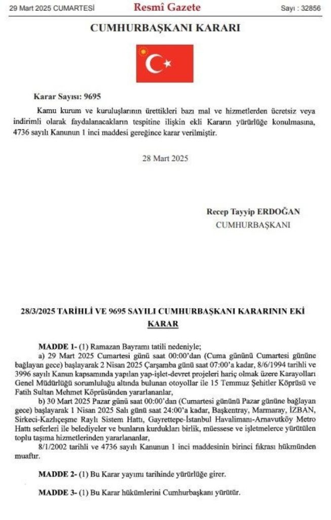 Bayramda köprü ve otoyollar ücretsiz