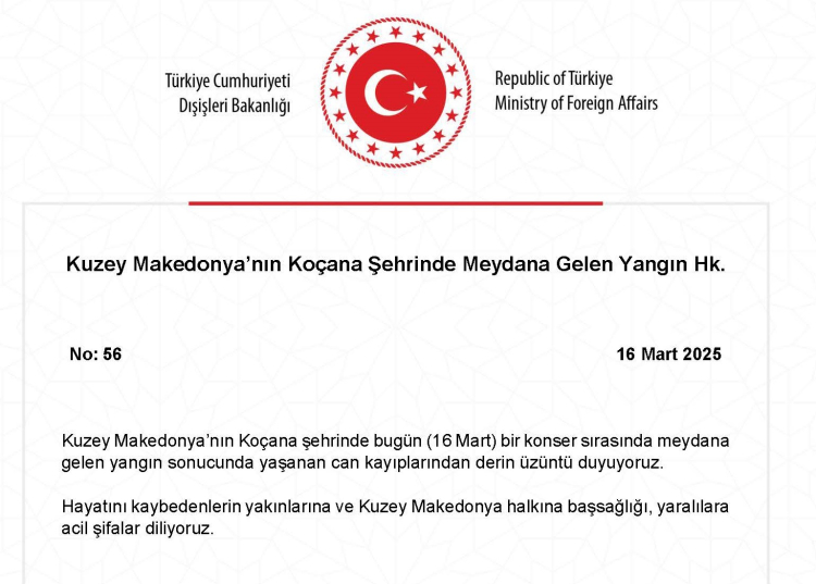 Dışişleri’nden Kuzey Makedonya’ya taziye