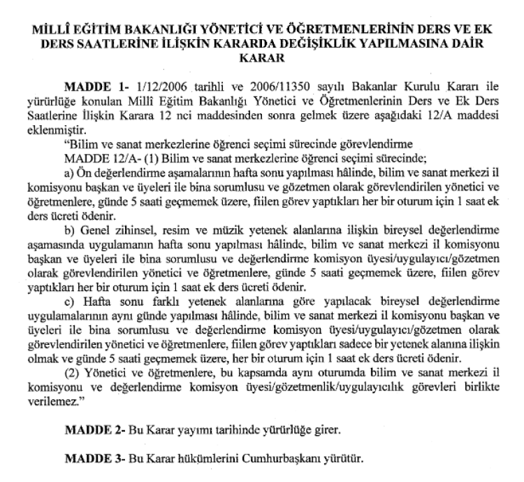 Öğretmenlerin ders ve ek ders saatlerine ücret ayarı