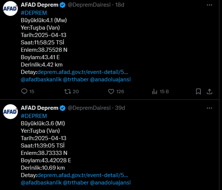 Van Tuşba peş peşe sallandı!