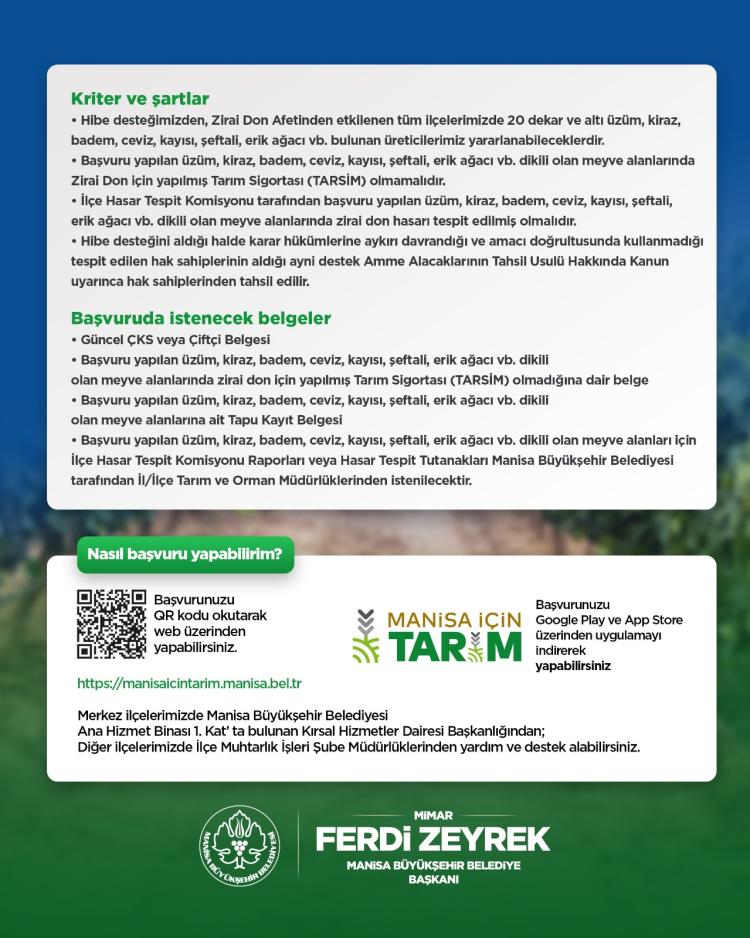 Manisa’da üreticilere genişletilmiş hibe desteği