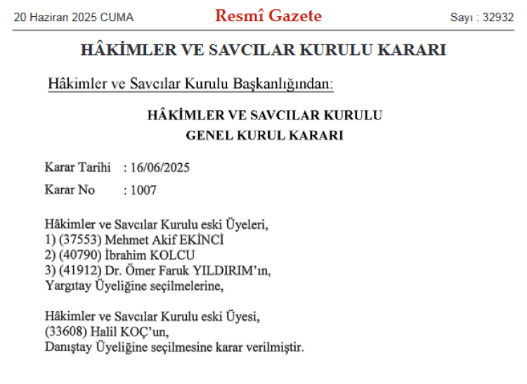 HSK’daki kritik seçimler Resmi Gazete’de