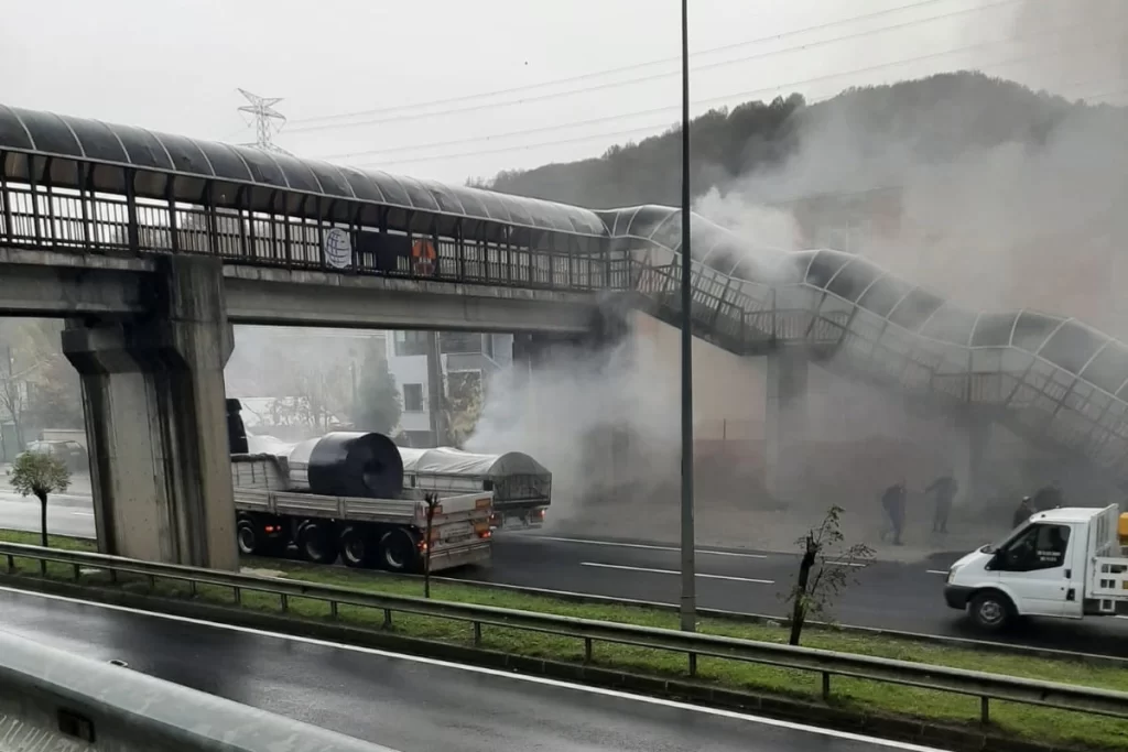 Düzce’de seyir halindeki tırın dorsesinde yangın çıktı